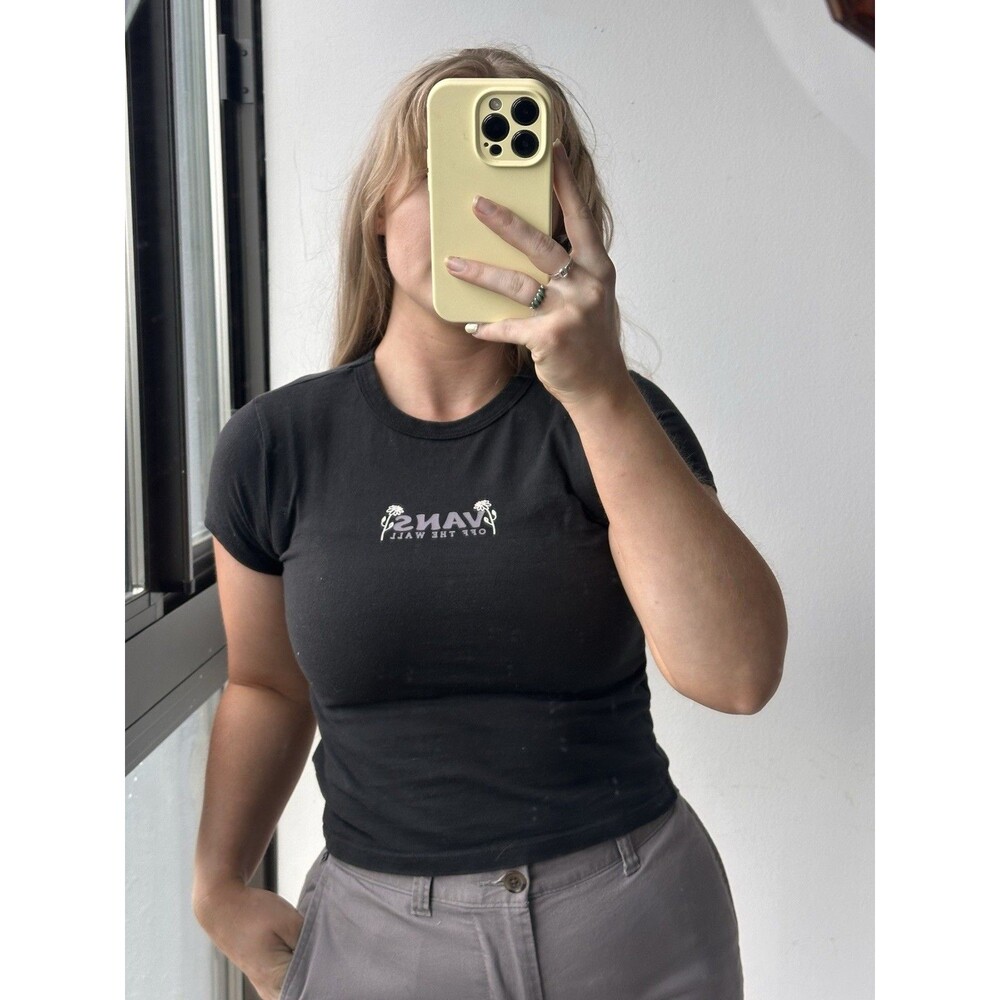 VANS Women’s Black Crew Neck Graphic Print Short Sleeve T-Shirt Top Size S